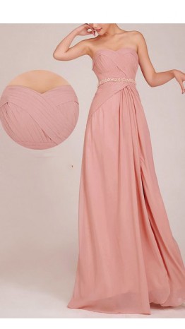 Sweetheart A-line Slit Long Dusty Pink Bridesmaid Dresses KSP023