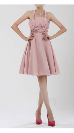 Halter Neck Empire Waist Knee Length Bridesmaid Dress KSP043