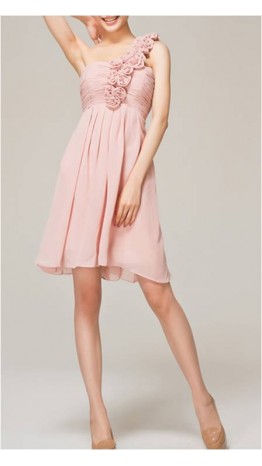 Pastel Pink One Shoulder Custom Made Bridesmaid Dress KSP064