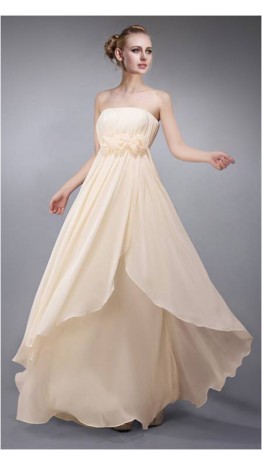 Champagne Strapless Empire Line Long Bridesmaid Dress KSP092