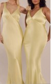 Butter Yellow Satin Sheath Bridesmaid Dress with Empire Waist KSP675