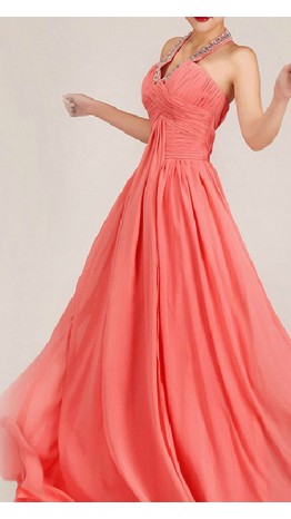Sequined Halter Neck Coral Pink Empire Formal Dress KSP008