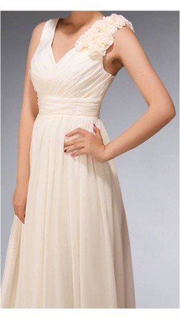 Classic V-neck Long Chiffon Champagne Bridesmaid Dress KSP095