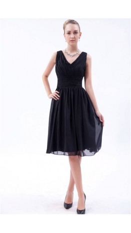 Classic V-neck Little Black Dresses with Pleated KSP231