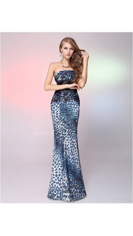 Elegant Strapless Sheath Leopard-print Long Prom Dress KSP258