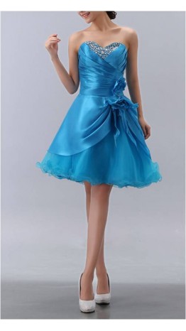 Strapless Sweetheart Taffeta and Tulle Short Prom Dresses KSP110