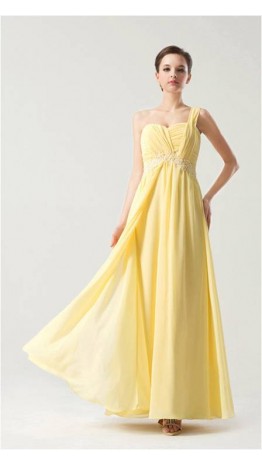 Sweet Heart One Shoulder Yellow Long Chiffon Prom Dresses KSP146