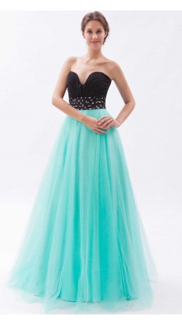 Black And Teal Organza Long Princess Prom Dresses KSP264