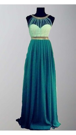 Green Sexy Backless Sheer Long Prom Dresses KSP311