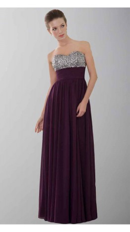 Empire Waist Band Strapless Long Prom Dresses KSP319