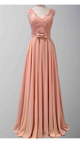 Pink Lace V-neck Sexy Open Back Long Prom Dresses KSP301