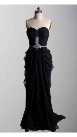 Black Strapless Ruching Long Formal Dresses KSP322
