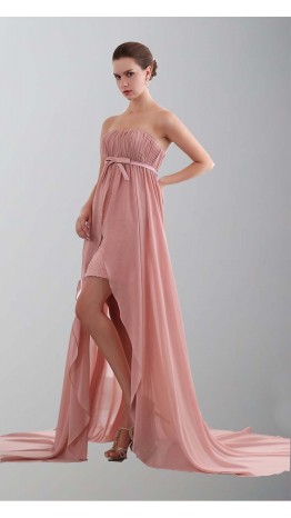 Pink Reuseable High Low Prom Dresses with Bow KSP324