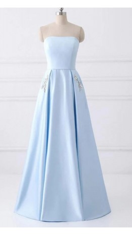 Light Blue Strapless A-line Long Prom Dress with Pockets KSP640