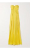 Draped Strapless Empire Long Yellow Prom Dresses KSP639