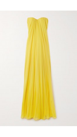 Draped Strapless Empire Long Yellow Prom Dresses KSP639