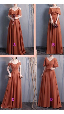 Long Chiffon Orange Burnt Bridesmaid Dresses KSP641
