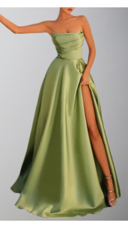 Strapless Slit Sage Green Prom Gown with Pockets KSP666