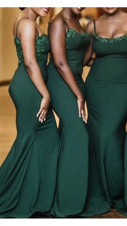 Emerald Green Spaghetti Straps Mermaid Bridesmaid Dresses KSP672