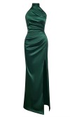 Dark Green Halter Sheath Ruched Long Bridesmaid Dresses KSP674