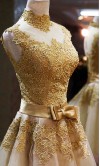 Golden Vintage Princess High Neck Short Prom Dresses KSP320