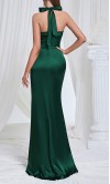 Dark Green Halter Sheath Ruched Long Bridesmaid Dresses KSP674