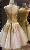 Golden Vintage Princess High Neck Short Prom Dresses KSP320