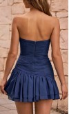 Beaded Strapless Pleated Short Blue Graduation Dress With Drop Waist KSP680