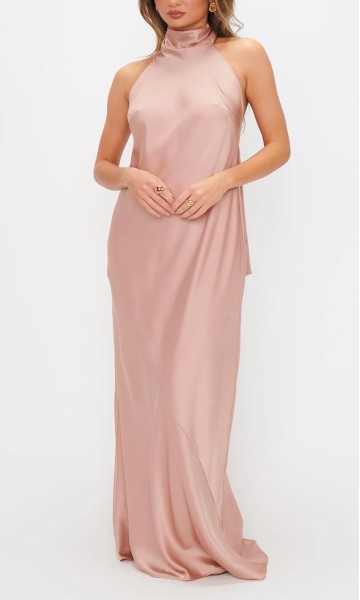 Blush Pink Halter Maxi Bridesmaid Dresses Open Back KSP676