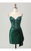 Dark Green Side Draped Bodycon Corset Short Prom Dresses KSP681