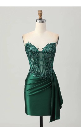 Dark Green Side Draped Bodycon Corset Short Prom Dresses KSP681