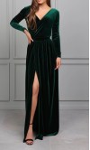 Emerald Green Velvet Drapped Long Sleeves Bridesmaid Dress with Slit KSP685