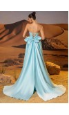 Light Blue Asymmetric Strapless Prom Ball Gowns with Pockets KSP687