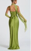 Vintage Olive Green Long Sheath Bridesmaid Dress with Square Neck KSP690