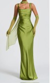 Vintage Olive Green Long Sheath Bridesmaid Dress with Square Neck KSP690