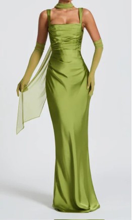 Vintage Olive Green Long Sheath Bridesmaid Dress with Square Neck KSP690