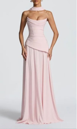 Strapless Long Blush Pink Drop Waist Prom Dress Corset UK KSP679