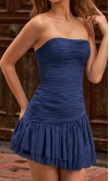 Beaded Strapless Pleated Short Blue Graduation Dress With Drop Waist KSP680