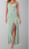 Sage Green Pleated Chiffon Maxi Bridesmaid Dress with Straps KSP684