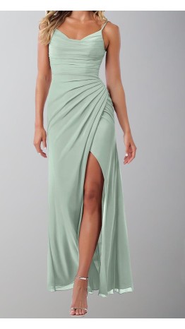 Sage Green Pleated Chiffon Maxi Bridesmaid Dress with Straps KSP684