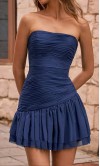 Beaded Strapless Pleated Short Blue Graduation Dress With Drop Waist KSP680