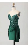 Dark Green Side Draped Bodycon Corset Short Prom Dresses KSP681