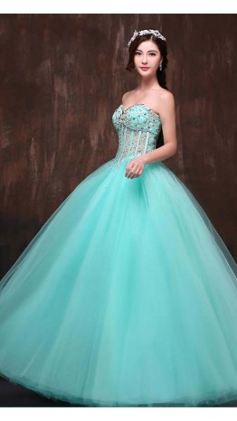 Royal Sweetheart Bodice Long Mint Sweet 16 Dress KSP397