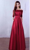 Wine Bateau Long Formal Dress with Half Sleeves KSP475