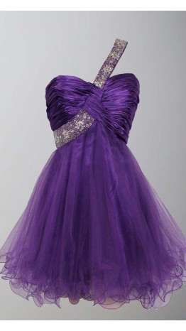 Purple Sequin One Shoulder Short Graduation Dresses KSP406