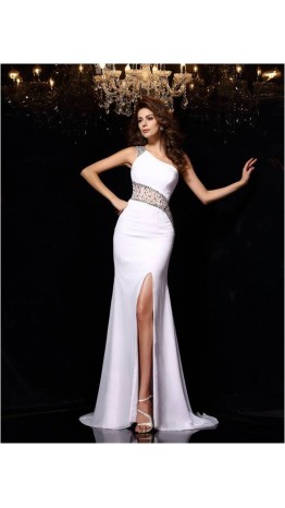 Sparkle One Shoulder Sheath Slit Long Prom Dresses KSP426