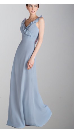 Flowy Grey Frilled V-neck Long Straps Bridesmaid Dress KSP480