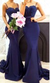 Blue lace Mermaid Bridesmaid Dress with Spaghetti Straps KSP497