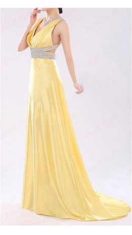 Deep V-Neck Long Satin Prom Dresses/Evening Dress KSP163
