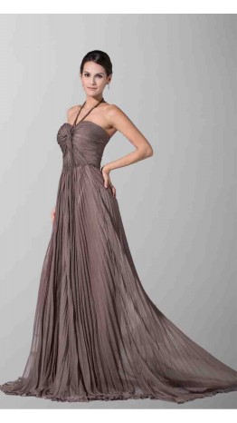 Chocolate Halter Twist Bust Long Bridesmaid Dresses KSP176